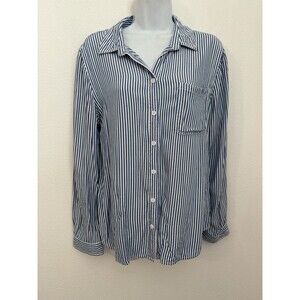 Beach Lunch Lounge Women's Blue Striped Button Down Long Sleeve Top S Blouse